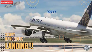 Most ERROR GIANT Airplane Flight Landing!! United Airlines Boeing 777 Landing at Paris Airport