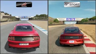 Assetto Corsa vs Gran Turismo Sport - 2015 Ford Mustang GT at Laguna Seca Comparison