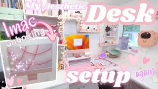 My aesthetic desk setup again ⭐︎ makeover ⭐︎ unboxing my new pink imac