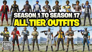 PUBG Mobile All Tier Outfits With Weapon Skins  | Season 1 To Season 17