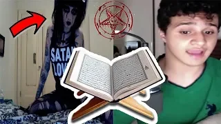 شاب مسلم يشغل القرآن على فتاة أمريكية من عبدة الشيطان .. انظر ماذا حدث !!