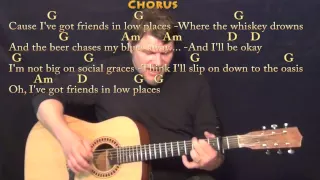 Friends in Low Places (Garth Brooks) Strum Guitar Cover Lesson with Chords/Lyrics - Capo 2nd