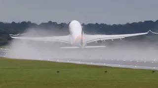 WET RUNWAY SPOOL UPS | RUNWAY SPRAY ON TAKE OFF | VERY CLOSE UP FOOTAGE FROM MANCHESTER