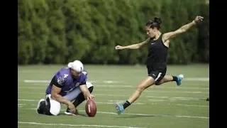 Carli Lloyd drills field goals at Eagles practice