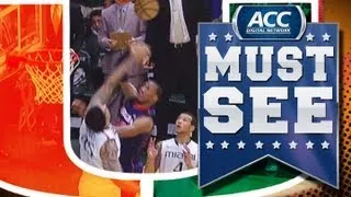 Miami's Julian Gamble Back-to Back-to Back Blocks On Akil Mitchell - ACC Must See Moment