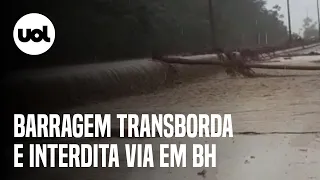 Barragem transborda e interdita rodovia em Belo Horizonte após chuvas