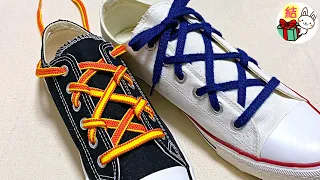 靴紐のおしゃれな結び方　大きくクロスしている模様が特徴的でかっこいい！　 how to tie shoelaces （生活に役立つ！）／ 結び方ナビ 〜 How to tie 〜