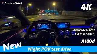 Mercedes A Class Sedan 2019 A180d - night POV test drive and review in 4K | AMG Line