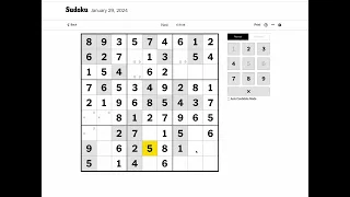 New York Times Sudoku Hard January 29, 2024 Walkthrough