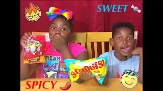 Brother Vs Sister take on the SWEET Vs SPICY CHALLENGE *New 2018 CANDY*