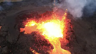 Drone closeup footage of Meradalir Volcano