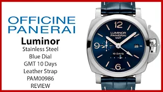 ▶ Panerai Luminor GMT 10 Days Stainless Steel Blue Dial Alligator Leather Strap PAM00986 - REVIEW