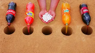 Fanta, Mirinda, Coca Cola, Dr  Pepper vs Mentos in Different Holes Underground