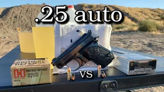 .25 auto (Hornady Critical Defense VS Speer Gold Dot) in Ballistics Gel