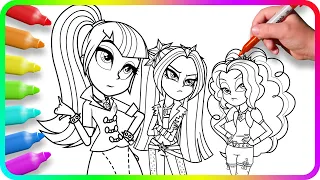 EQUESTRIA GIRLS Coloring Pages - Dazzlings. How to color My Little Pony. Easy Drawing Tutorial Art