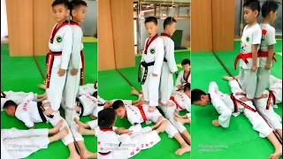 Taekwondo training. Effective stretching training to stretch your legs to 180 degrees.