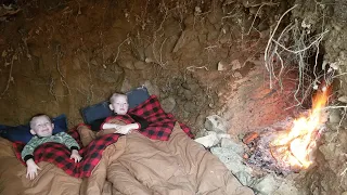 Winter Camping in Underground Bunker - Digging a Primitive Survival Stealth Shelter by Hand