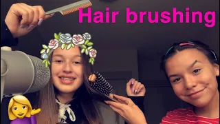 ASMR brushing my friends thick straight hair:)💛