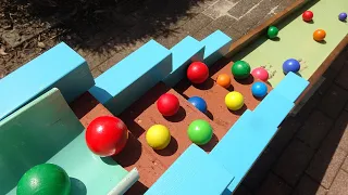 Marble Run ☆ Rain gutter, wooden slope & red brick staircase course [Melody Stairs]