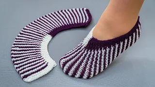 Simple slippers on 2 knitting needles for beginners - a detailed tutorial!