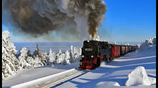 Brockenbahn mit Schnee, Sonne, Dampf (2019)