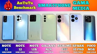 NOTE 12 vs GALAXY A24 vs NOTE 12S vs SPARK 10 PRO vs NOTE 11 vs REALME C55 vs POCO M5S 🔥 ANTUTU 3D😱