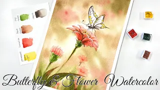 Let's draw Flower and Butterfly in Watercolor. Tutorial step by step.