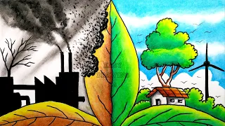 global warming drawing / environment day drawing / save environment poster/pollution drawing easy