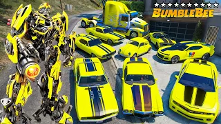 GTA 5 - Stealing BUMBLEBEE MOVIE VEHICLES with Franklin! (Real Life Cars #23)