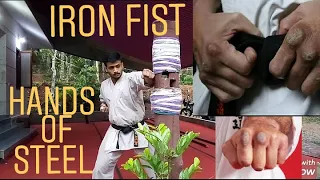 IRON FIST/Hand conditionining /karate/makiwara/wing chun/knuckles/hands of steel.