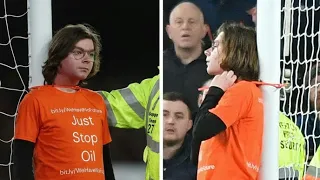 The protester who strapped himself to the goal in the Everton v Newcastle match was sentenced to six