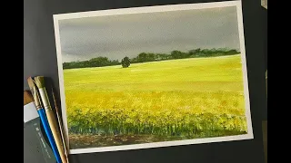 Paint An Easy STORMY SKY & Field of FLOWERS Loose Watercolor Landscape Painting Watercolour Tutorial