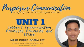 UNIT 1: LANGUAGE AND COMMUNICATION, LESSON 3: COMMUNICATION PROCESSES, PRINCIPLES, AND ETHICS