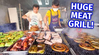 Thai Street Food - HUGE MEAT BBQ!! Sausage Coils + Curry Noodles in Mae Sariang, Thailand!