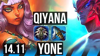 QIYANA vs YONE (MID) | 6/0/1, Rank 8 Qiyana, Dominating | KR Challenger | 14.11