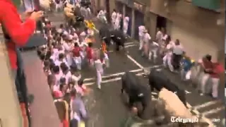 Running of the bulls in Spain's Pamplona begins