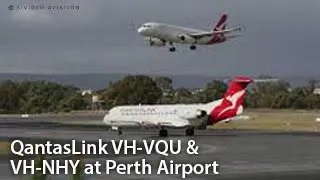 Gusty Wind - QantasLink (VH-VQU) arriving and (VH-NHY) departing Perth Airport.