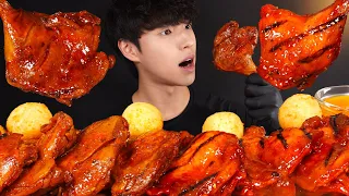 ASMR MUKBANG JAMAICAN JERK CHICKEN & BBQ GRILLED CHICKEN & CHEESE BALLS EATING SOUNDS