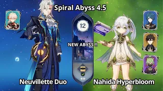 C0 Neuvillette Kazuha Duo & C0 Nahida Hyperbloom - NEW Spiral Abyss 4.5 Floor 12 Genshin Impact