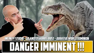 DANGER IMMENENT !!! GIGANOTOSAURUS Wall Bust Infinity Studio Jurassic Park Dominion