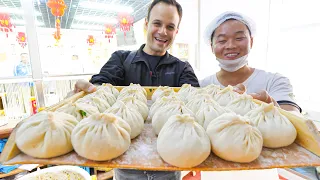 Most SATISFYING Chinese Street Food FACTORY (10,000 BAOZI/Day) + Muslim BREAKFAST Street Food China!