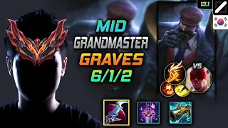 천상계 미드 그레이브즈 템트리 룬 월식 기발 - GrandMaster Graves Mid vs Lee Sin - 롤 KR 13.1