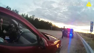 Woman Hits Police Car Carrying an Arrestee