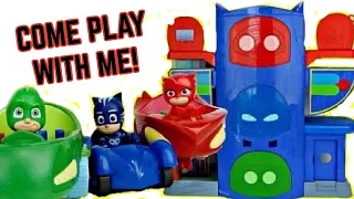 Nat and Essie Play with Pj Masks Headquarters HQ