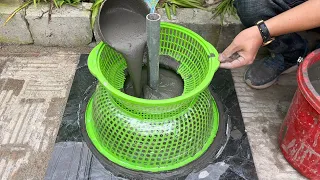 Flower pot craft ideas // Tips make garden cement flower pot from plastic basket