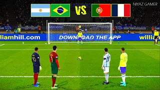 ARGENTINA BRAZIL vs PORTUGAL FRANCE | Penalty Shootout | Messi Neymar vs Ronaldo Mbappe PES Gameplay