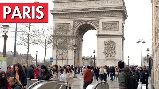 Paris Walking in Rain Avenue des Champs-Élysées (Winter 2024)