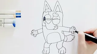 How to Draw A Cute Bluey in Funny Moments 🤩Easy drawing and coloring tutorial for kids