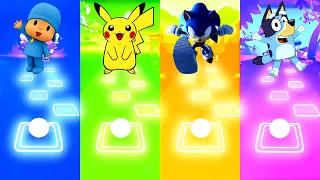 Pocoyo Vs Pikachu Vs Sonic Vs Bluey | Tiles Hop EDM Rush