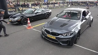 LibertyWalk BMW M4 F82 with Akrapovic Exhaust vs Chevrolet Corvette C6